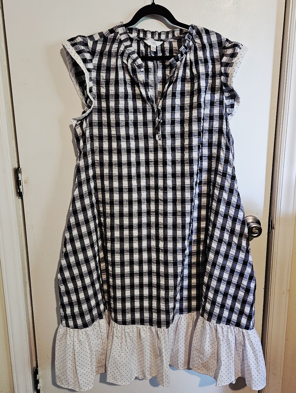 Time and Tru Black & White Gingham Ruffle Hem Dress Size XL